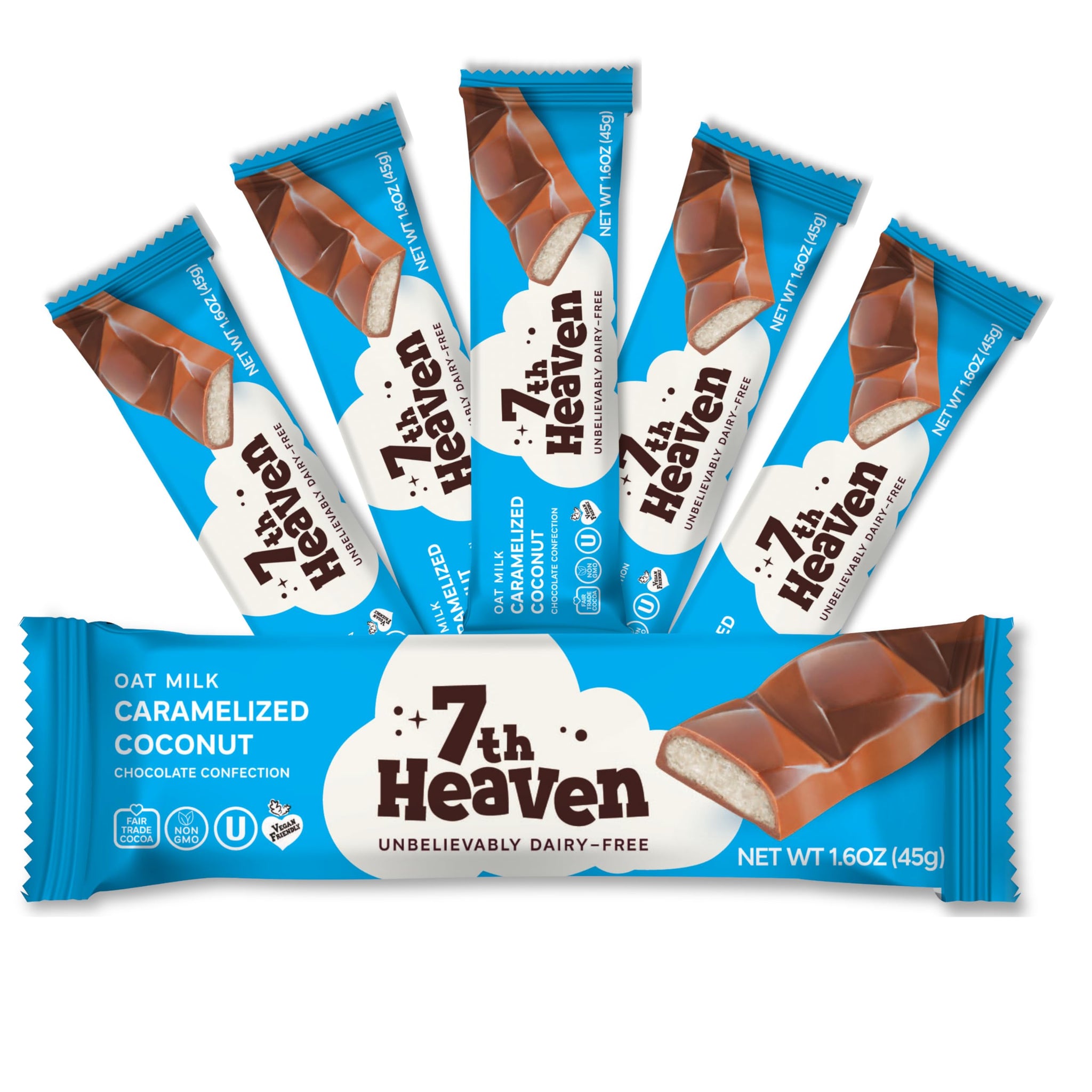 7th Heaven, Vegan Oat Milk Chocolate Snack Bars: Caramelized Coconut - (1.6 oz - 6 Pack), Healthy Chocolate, Perfect Valentines Gift For Your Loved