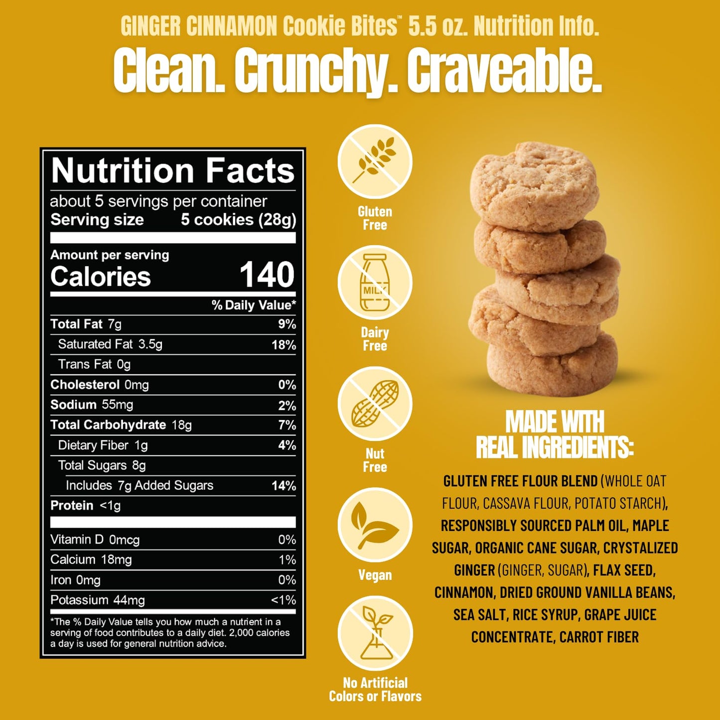 Every Body Eat Crunchy Cookie Bites Ginger Cinnamon - Gluten Free, Dairy Free, Vegan Snack Cookies, 5 Ounce
