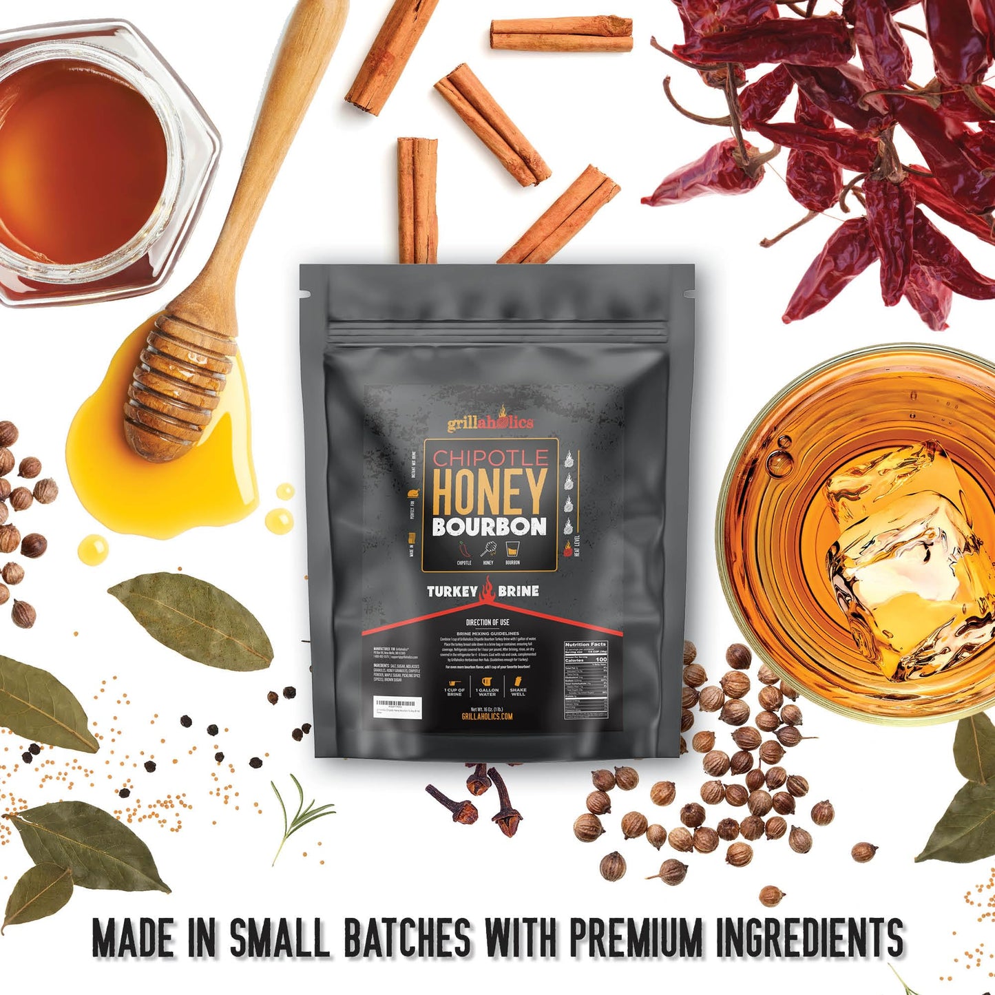 Grillaholics Chipotle Honey Bourbon Turkey Brine Kit - 16 oz Bag for Smoking, Roasting, Grilling & Deep Frying | Juicy Holiday & Thanksgiving Turkey