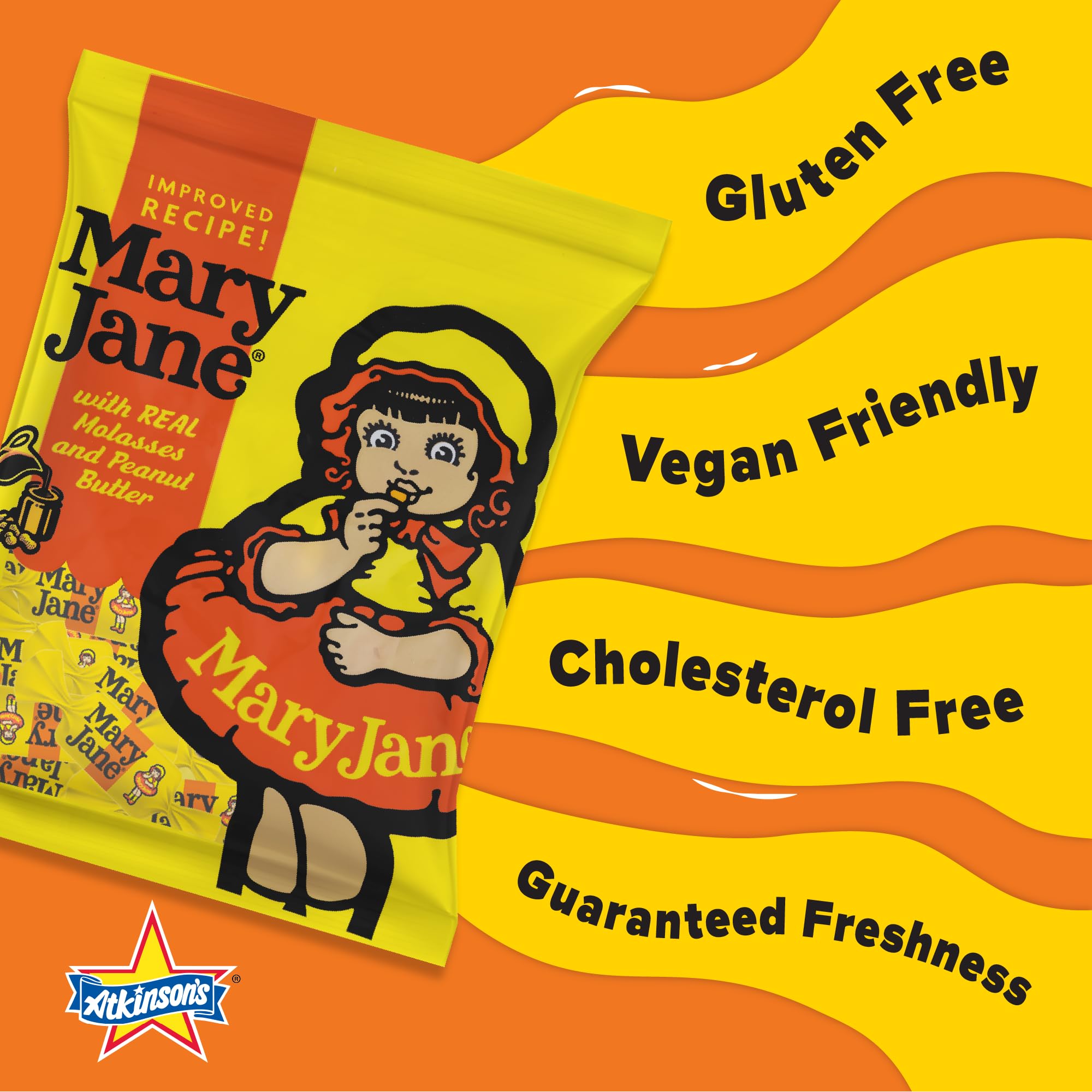 Atkinson's Mary Jane Molasses Peanut Butter Fun Size Candy 0.28oz 130ct Tub