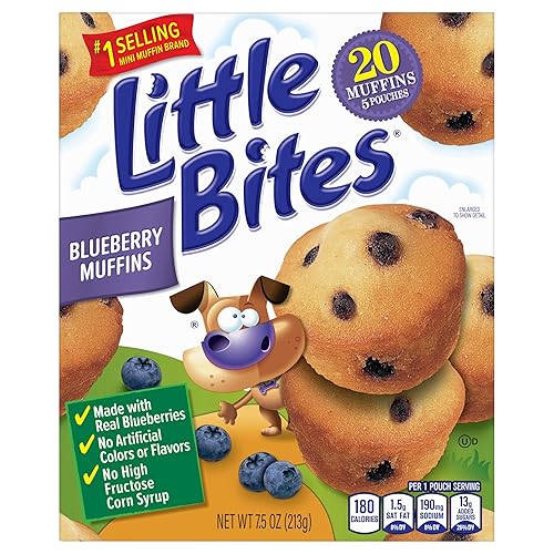 Little Bites Blueberry Muffins, 5 individual packs, (1.5 oz each), Real Blueberries Mini Muffins, 7.5 oz Multipack