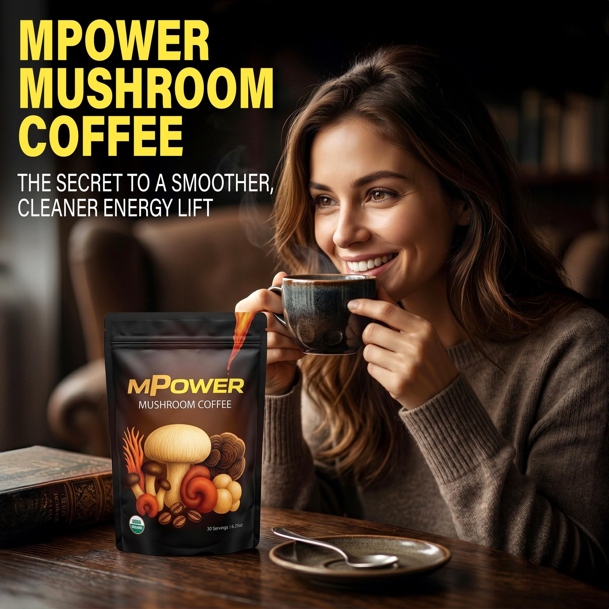 FuelMPOWER Mushroom Coffee USDA Organic - Adaptogenic 6 Mushroom Blend with Lion’s Mane, Cordyceps, Reishi & Turkey Tail - Smooth Energy, Focus & No