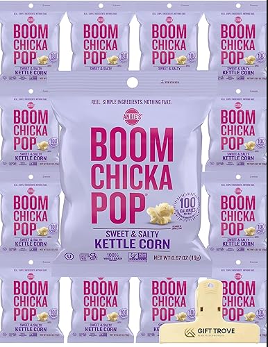 Angie's Boomchickapop Sweet & Salty Kettle Corn Popcorn Individual Bags | 14 ct./0.67 oz. | Comes with Gift Trove Card and Bag Clip (0.67 oz | Pack