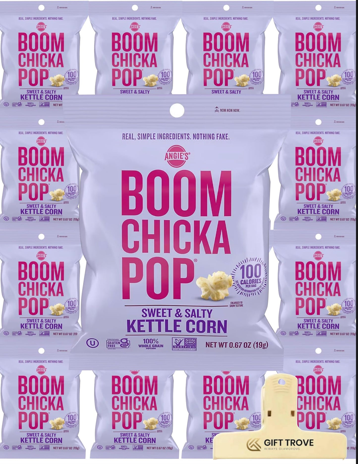 Angie's Boomchickapop Sweet & Salty Kettle Corn Popcorn Individual Bags | 14 ct./0.67 oz. | Comes with Gift Trove Card and Bag Clip (0.67 oz | Pack