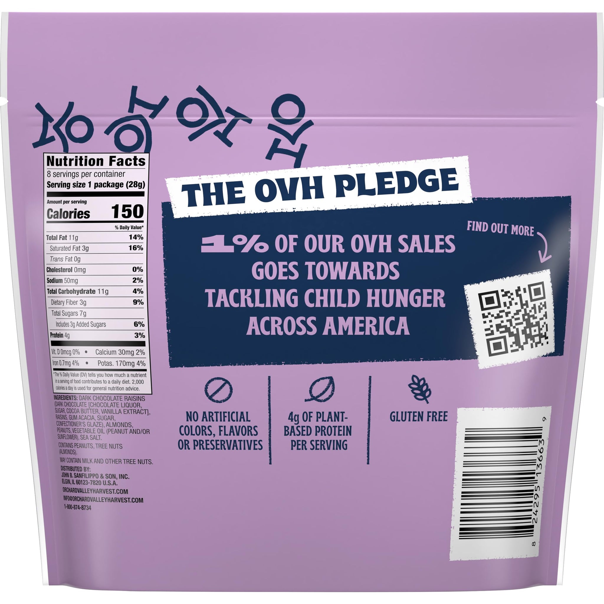 Orchard Valley Harvest Choc Nut Mix Multipack, 1 oz (Pack of 8), Dark Chocolate Raisins, Almonds & Peanuts, Gluten Free, Stand Up Bag, Non-GMO, 4g