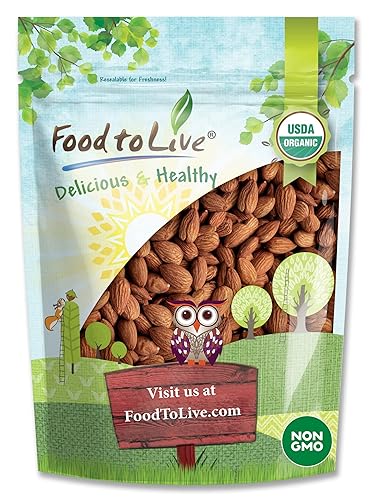 Food to Live Organic Dry Roasted Whole Almonds with Himalayan Salt, 1 Pound Non-GMO, Oven Roasted, Lightly Salted, No Oil Added, Vegan, Kosher. High