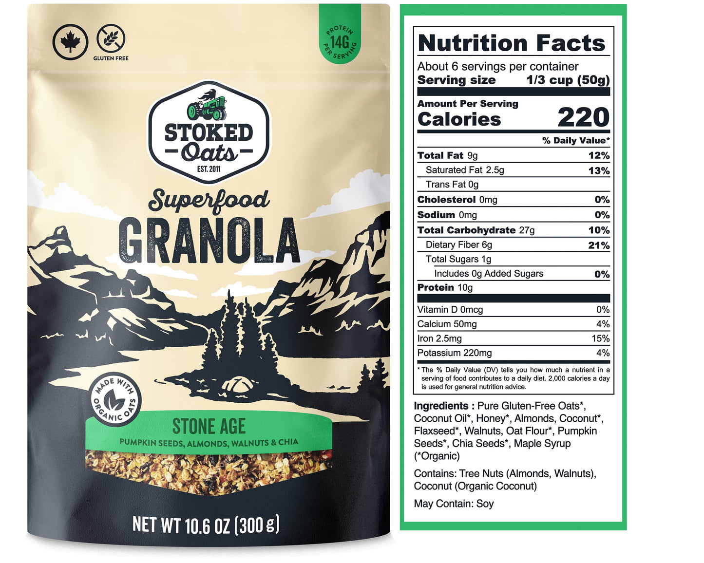 Stoked Oats Granola - Variety Pack (3 Pack), High Protein, Less Sugar, Superfood Breakfast - Gluten Free, High Fibre, Non GMO (10.6oz per box)