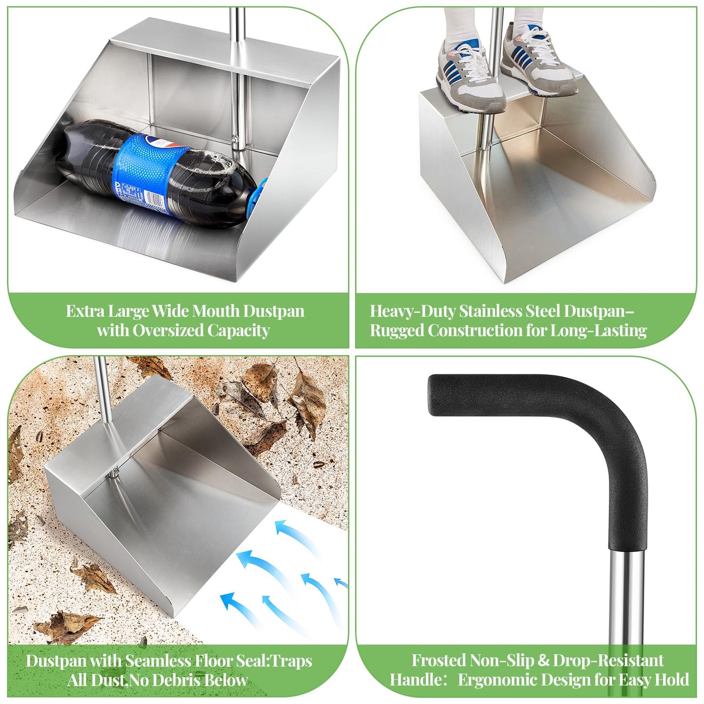 32In Extra Large Dust Pan with Long Handle,Heavy Duty Metal Dust Pan for Jumbo Debris Pan-Commercial Stand up Dustpan,Wide Mouth Outdoor Dustpan