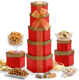 Broadway Basketeers Snacks and Sweets Ruby Red Gift Basket Tower, Anniversary, Birthday, Thinking of You for Women, Mom, Step-Mother, Wife