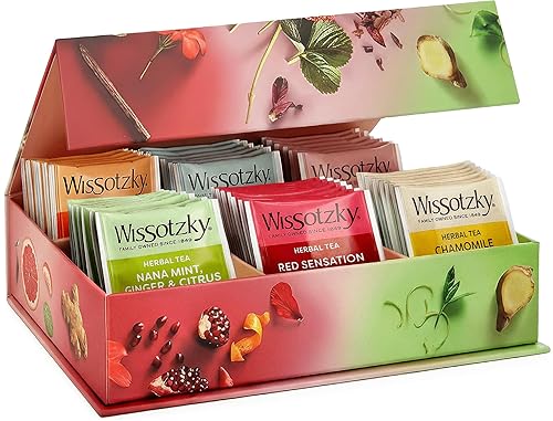 Wissotzky Herbal Tea Gift Set - Variety Pack Sampler (42 Tea Bags) Premium Reusable Gift Box | Caffeine-Free | 6 Exciting Flavors | Individually