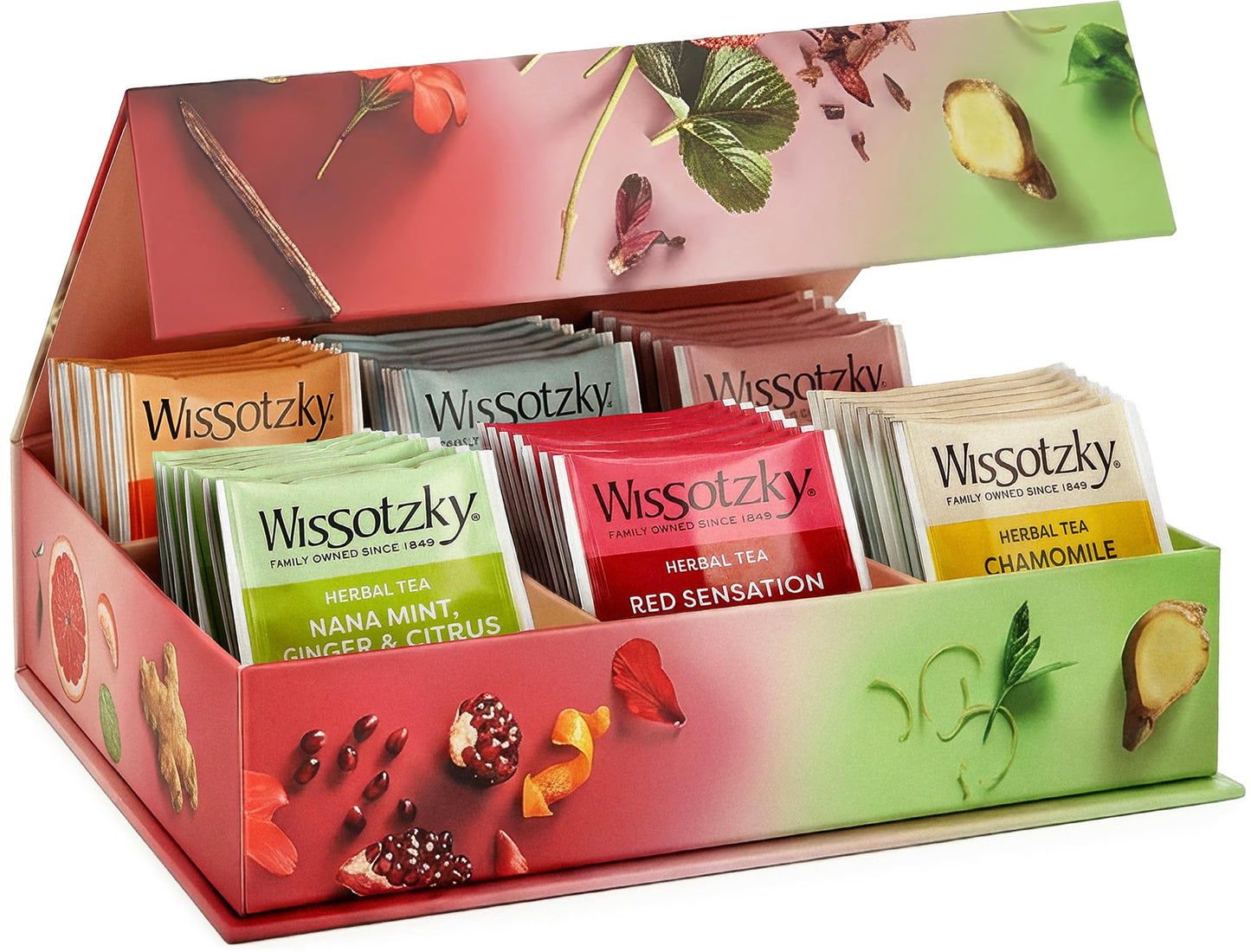 Wissotzky Herbal Tea Gift Set - Variety Pack Sampler (42 Tea Bags) Premium Reusable Gift Box | Caffeine-Free | 6 Exciting Flavors | Individually