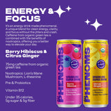All Phenoms Sparkling Organic Prebiotic & Probiotic Drink - Adaptogen Mushroom Blend (Lions Mane & Reishi), L-Theanine, Caffeine, Fiber, B12, C, Zinc