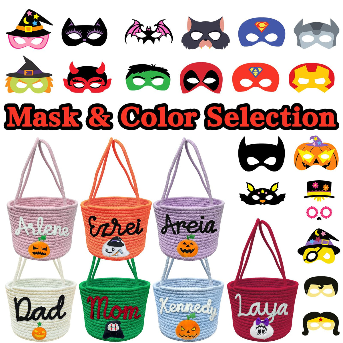 Personalized Halloween Basket, Trick or Treat Bags with Name for Kids Boys Girls Custom Woven Candy Bucket Pumpkin Gifts
