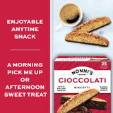 Nonni's Cioccolati Dark Chocolate Almond Biscotti Cookies - Individually Wrapped Italian Coffee Snack, Crunchy Twice-Baked, 21.5 oz Carton