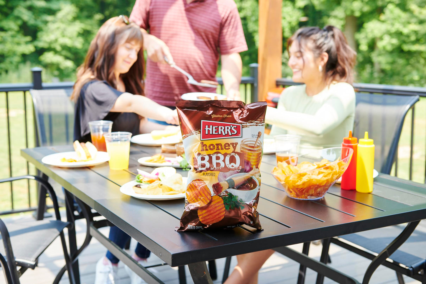 Herr's Honey BBQ Potato Chips, 1.5 Ounce (Pack of 24 Bags) - Sweet and Smoky Potato Chips - Perfect for School, Work, and Snack Time