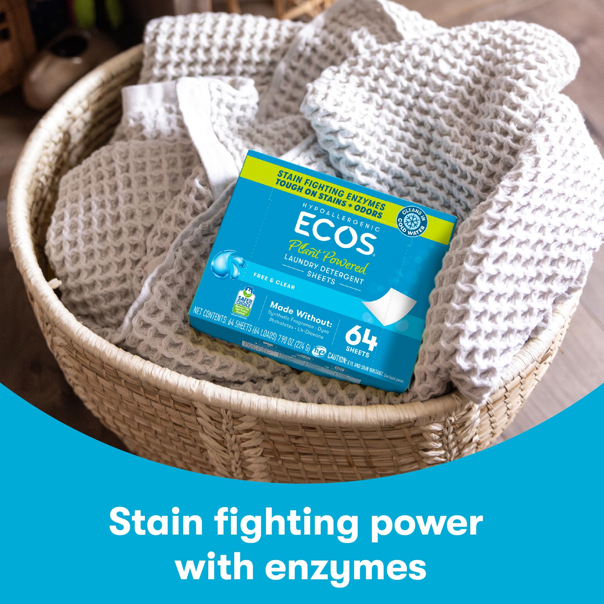 ECOS Laundry Detergent Sheets Vegan, No Plastic Jug, No Mess, Liquid Free - Hypoallergenic, Plant Powered Laundry Detergent Sheet - Lavender Vanilla