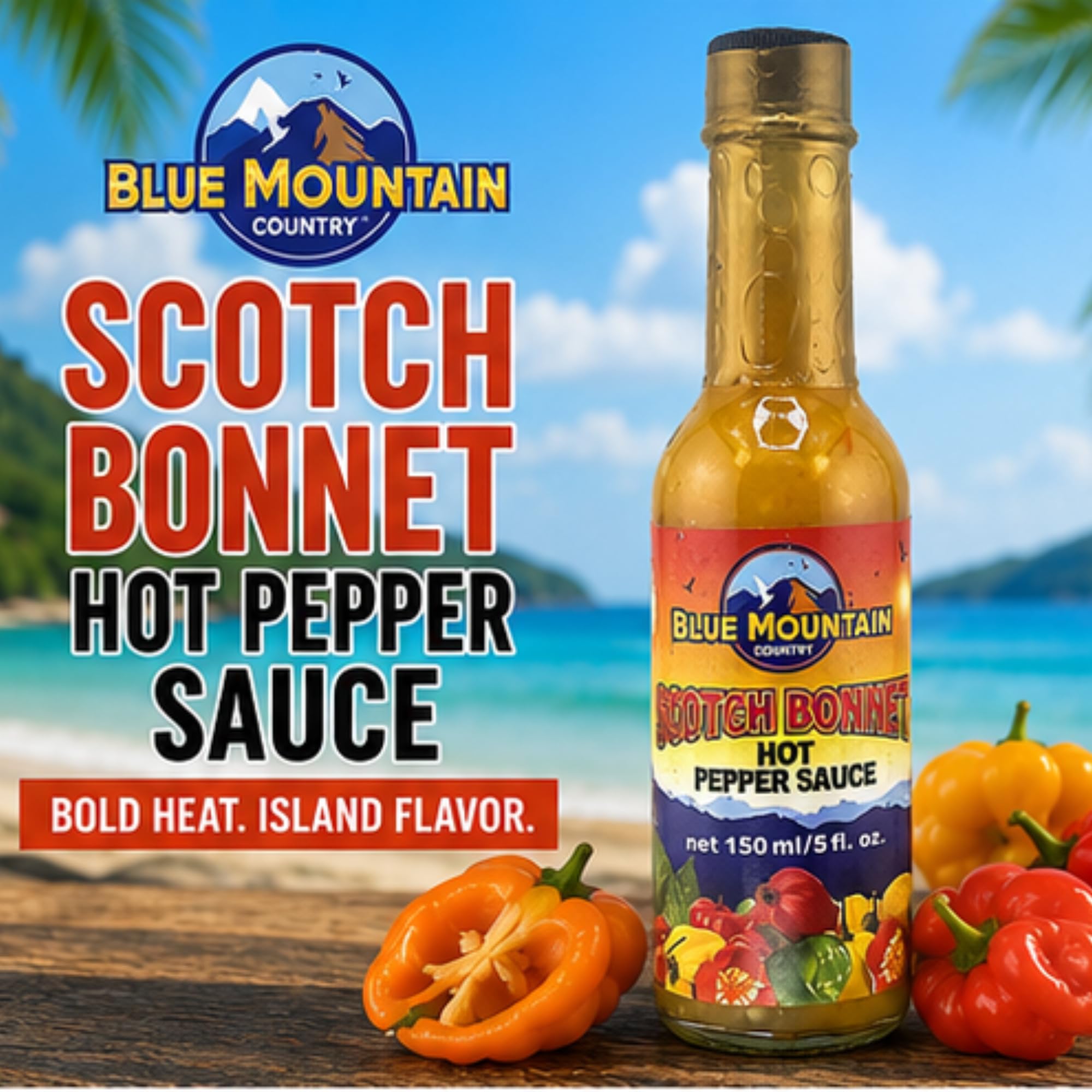 Blue Mountain Country Scotch Bonnet Hot Pepper Sauce, 5 fl oz - Authentic Jamaican Hot Sauce - Bold Caribbean Heat & Tangy Island Flavor for Chicken
