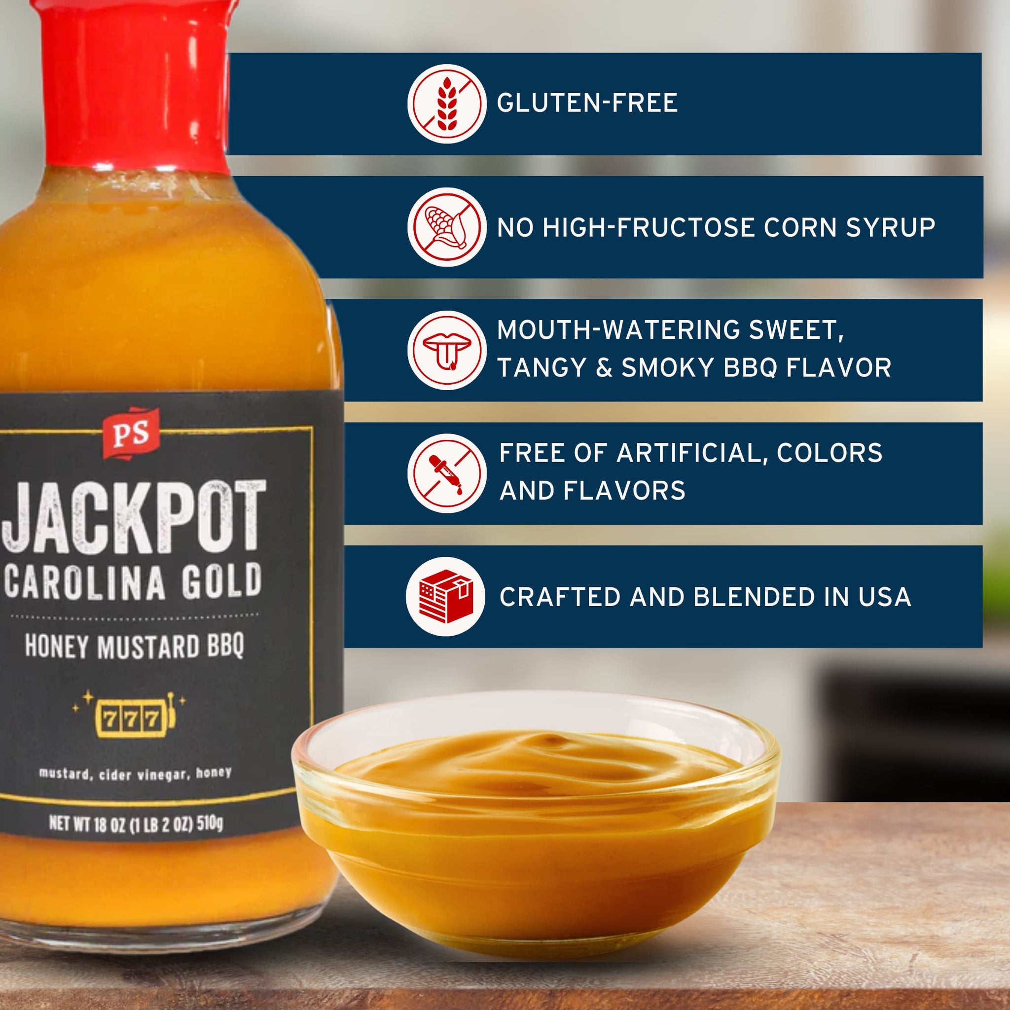 PS Seasoning Jackpot Carolina Gold Honey Mustard BBQ Sauce - Tangy and Sweet Marinade, Glaze, Baste, and Dip - All-Purpose Sauce Great for Pulled