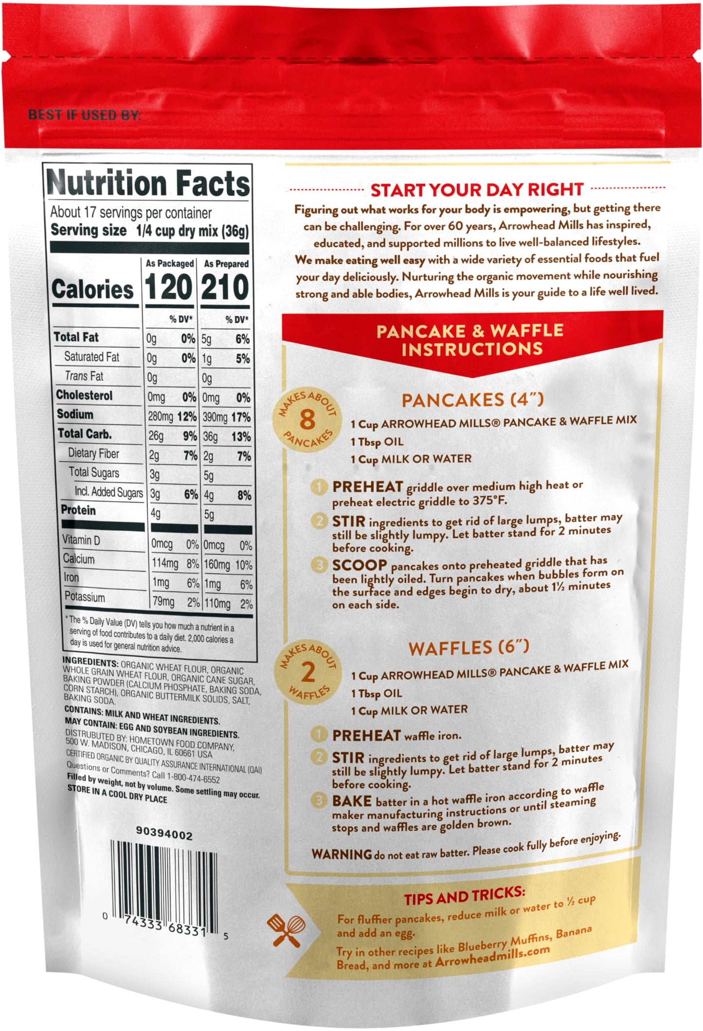 Arrowhead Mills Buttermilk Pancake & Waffle Mix, 22 oz Bag