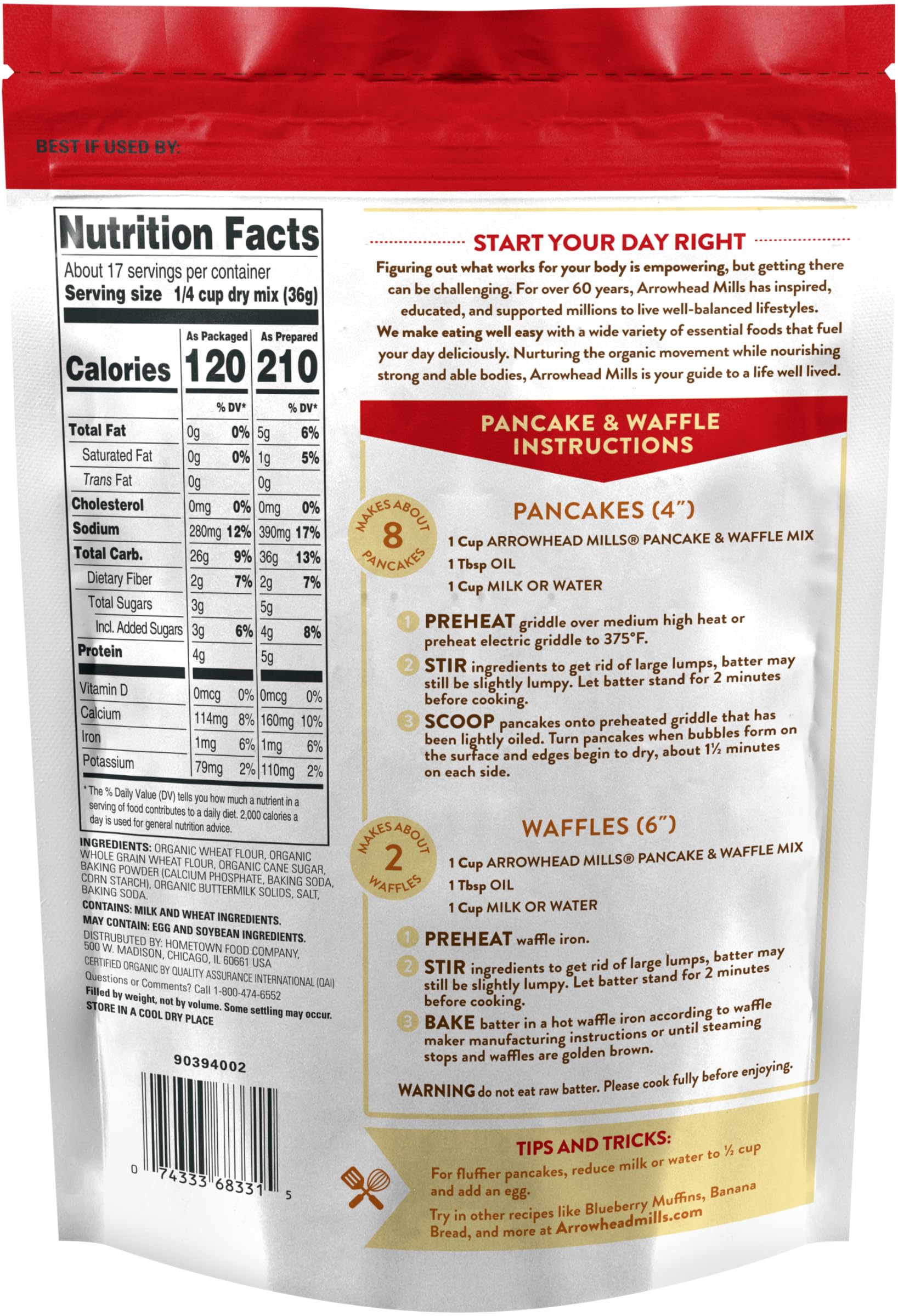 Arrowhead Mills Buttermilk Pancake & Waffle Mix, 22 oz Bag