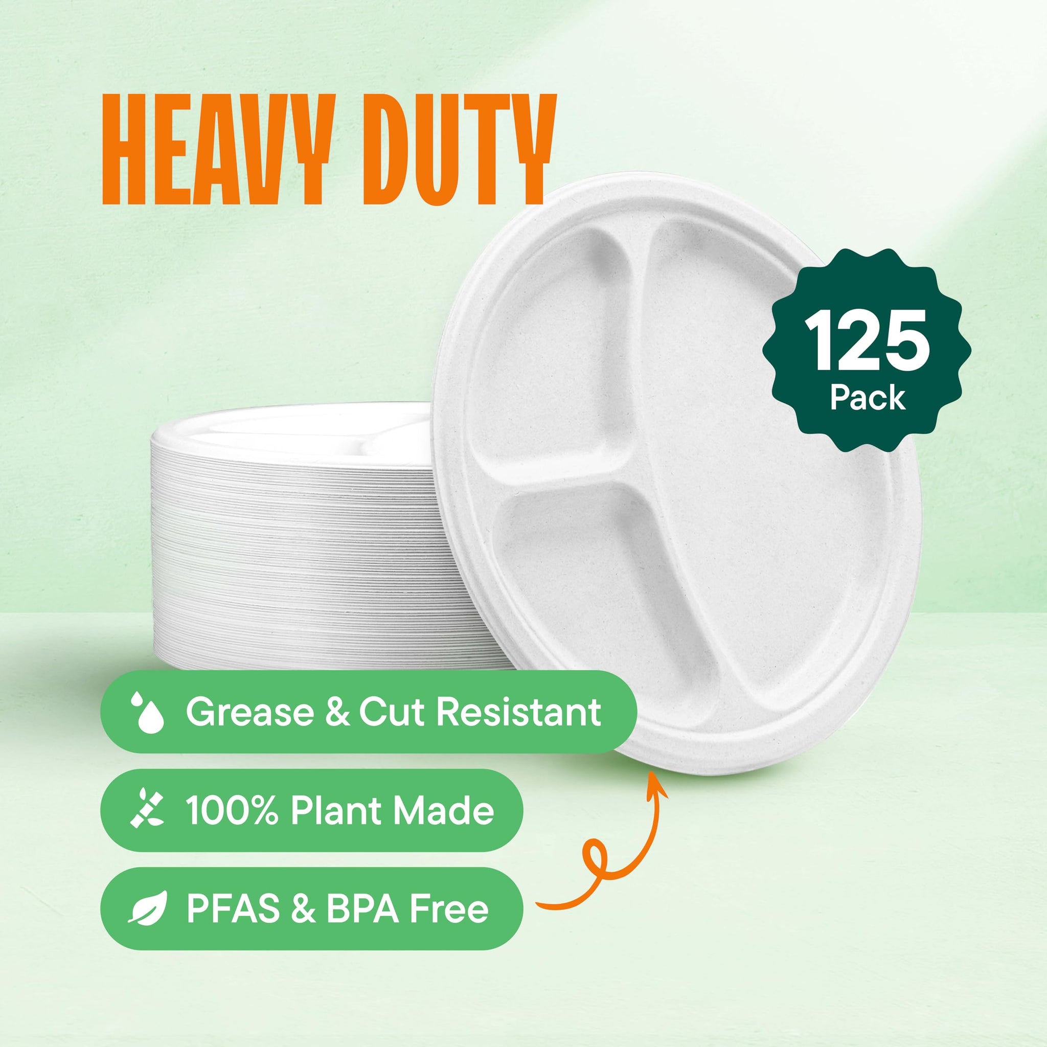 100% Compostable, 3 Compartment [10-Inch] Disposable Paper Plates [125-Pack] Sectional Lunch Trays + Dividers - Divided Platter Tray - Heavy Duty