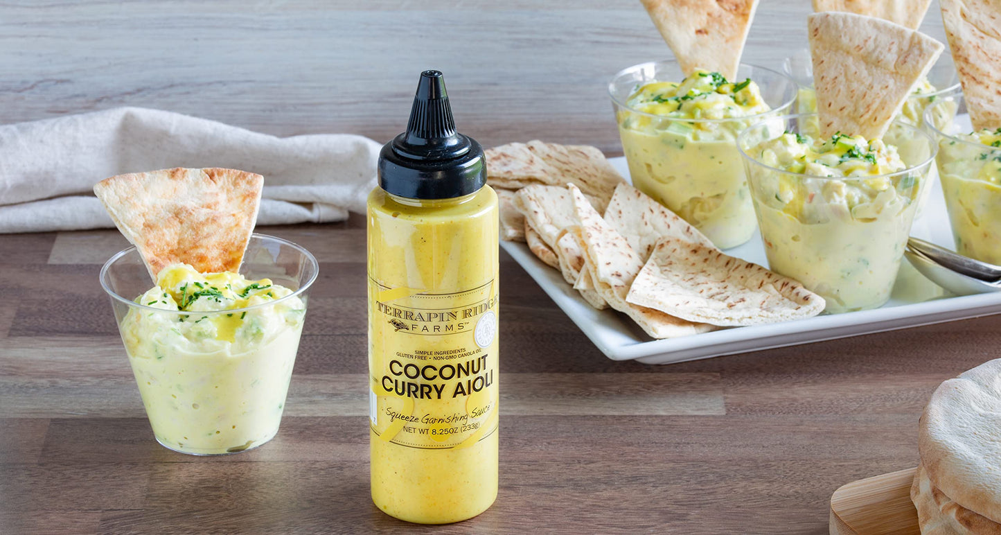 Terrapin Ridge Farms Coconut Curry Aioli Garnishing Sauce - One 8.25 Ounce Squeeze Bottle - Gluten-Free, Keto-Friendly, Low Carb, Low Sugar