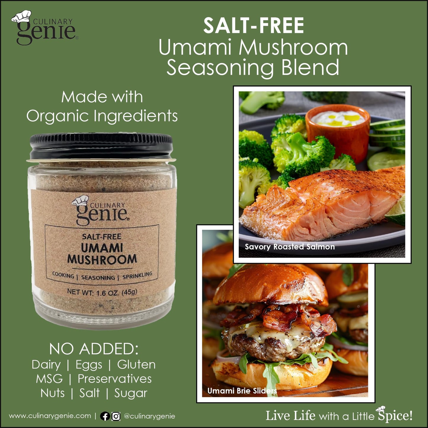 Culinary Genie Salt-Free Umami Mushroom Seasoning Blend - Savory Umami Spice Blend, No Salt Added