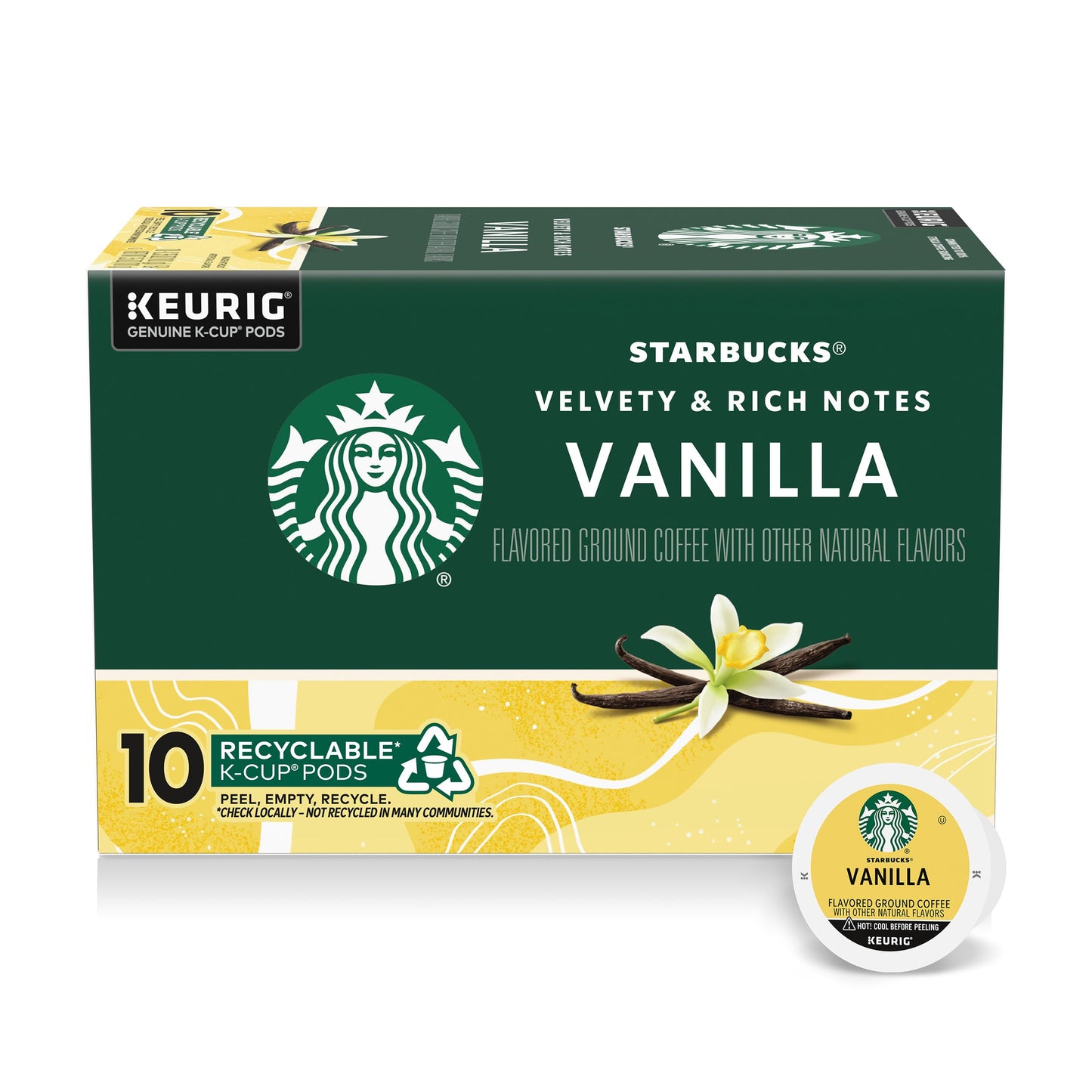 Starbucks K-Cup Coffee Pods, Flavored Hot or Iced Coffee, Vanilla, 10 Keurig Pods