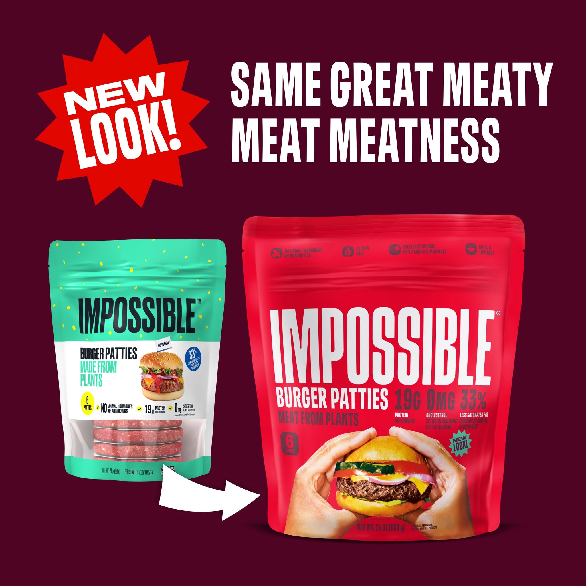 Impossible Impossible Burger Patties Meat From Plants, Frozen, 6 Patti, 24 OZ