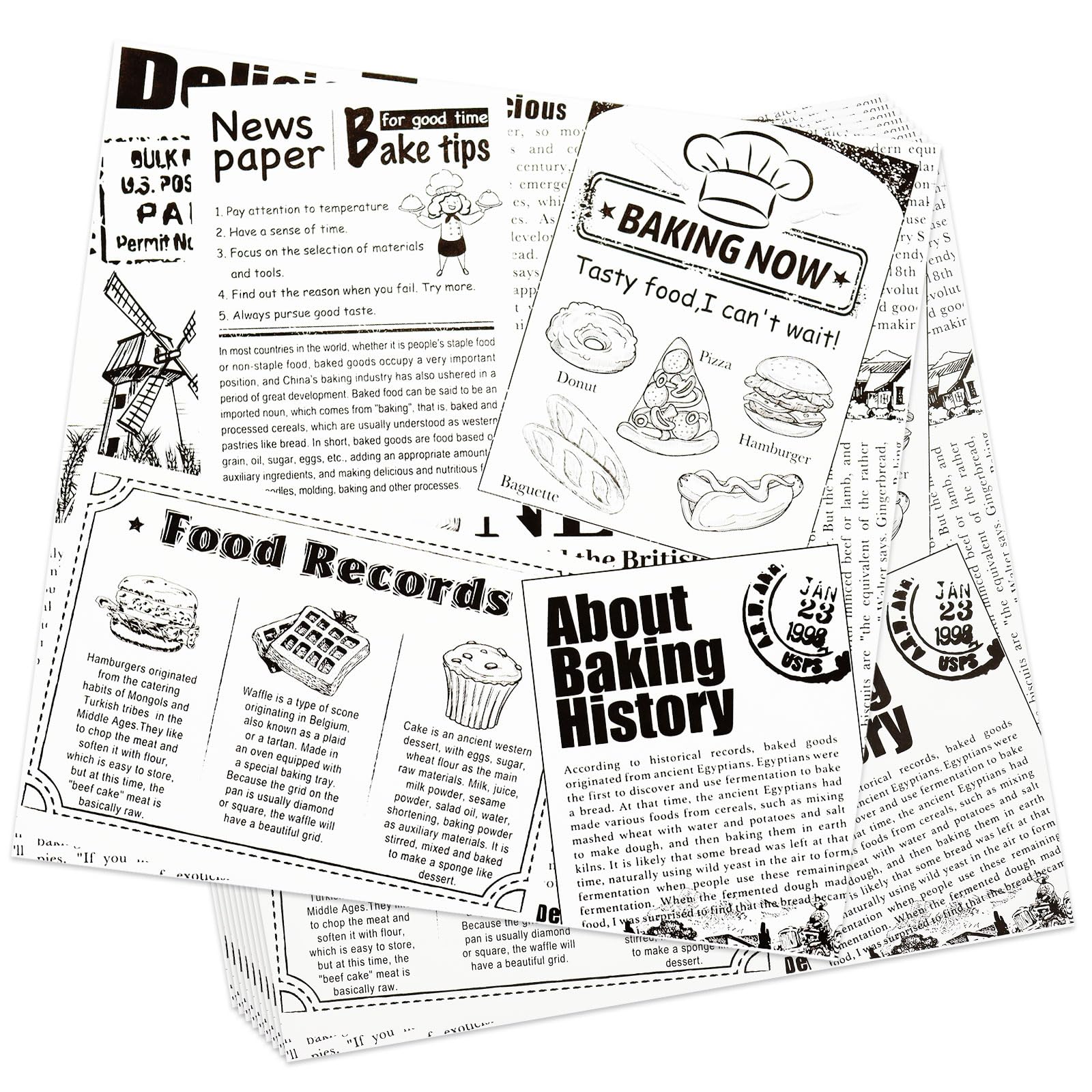 Premium Deli Paper 10"x10"- 200 Pk - Sandwich Wrapping Greaseproof Paper Sheets, Bread/Rolls Deli Paper Liners, Baskets Lining Wrappers for Fish