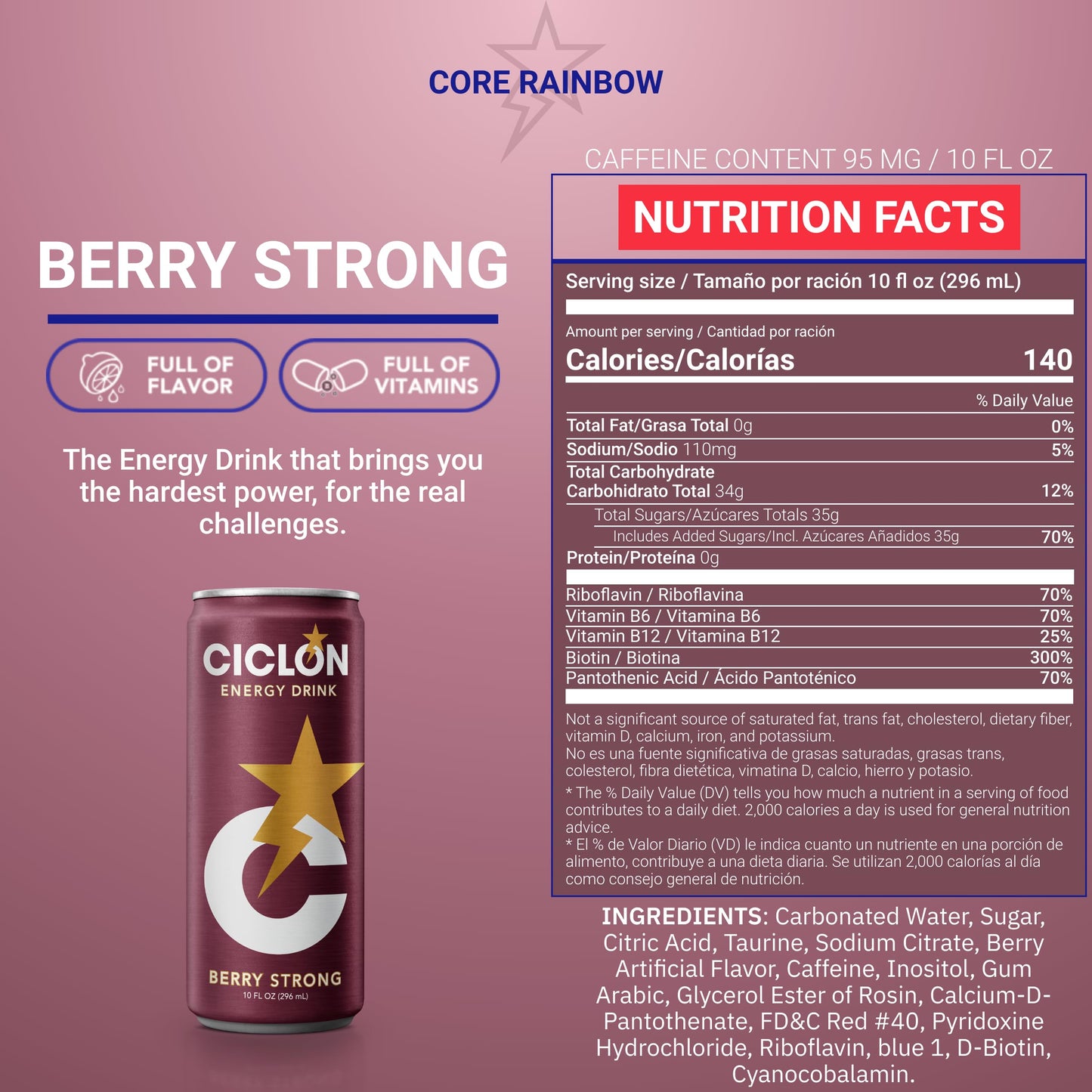 Ciclon Energy Drink Berry Strong Flavor 24 Cans (10 Fl Oz)