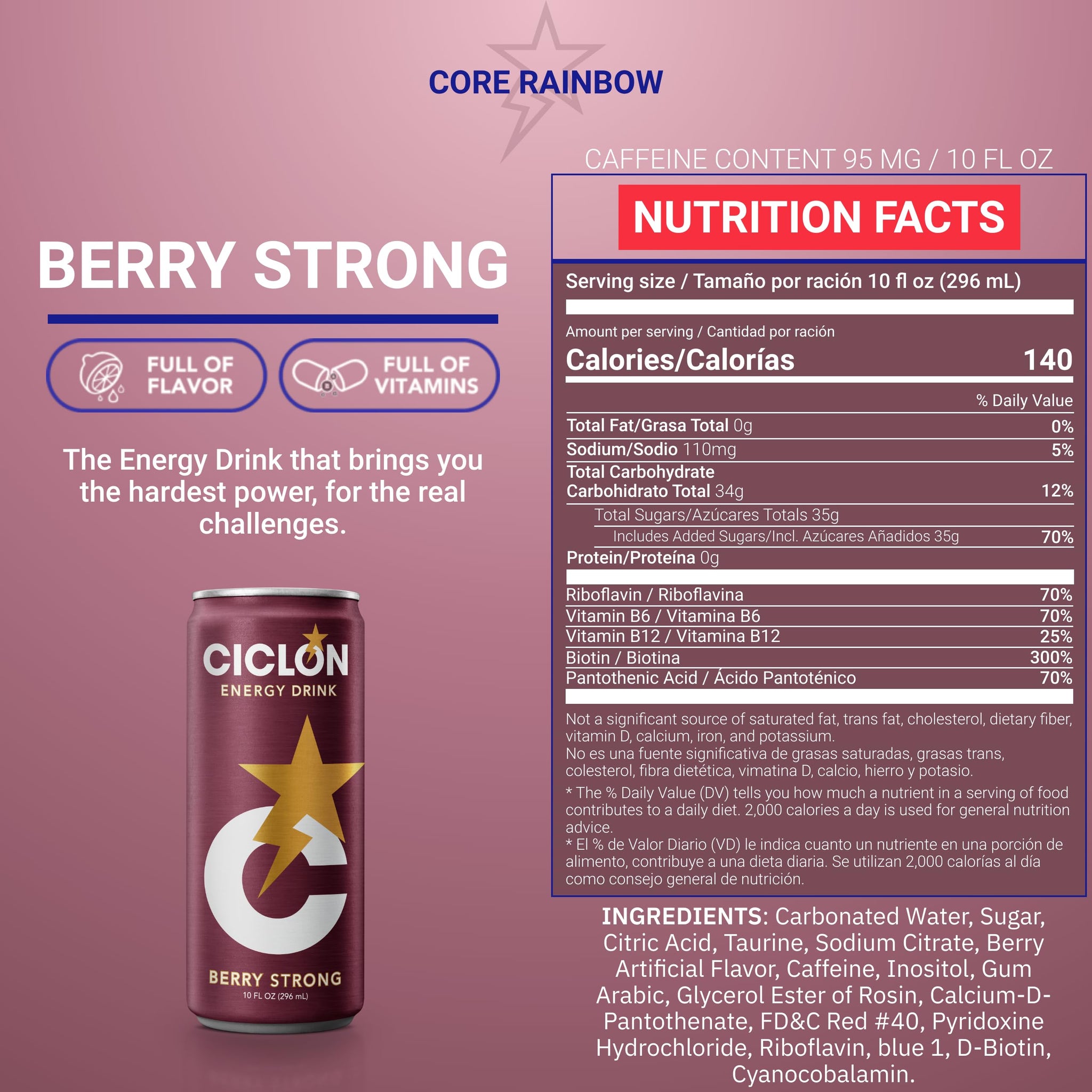 Ciclon Energy Drink Berry Strong Flavor 24 Cans (10 Fl Oz)