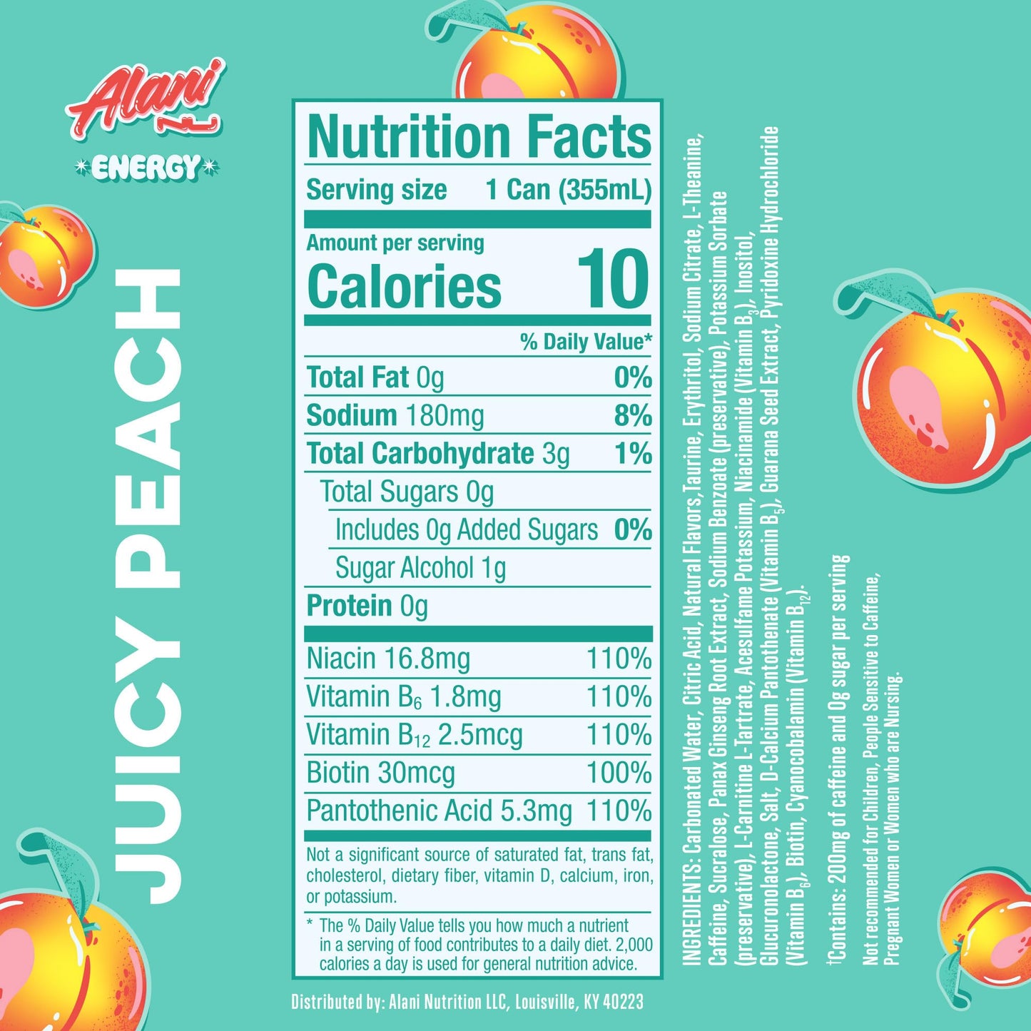 Alani Nu Juicy Peach Sugar Free Energy Drink (Pack of 12)