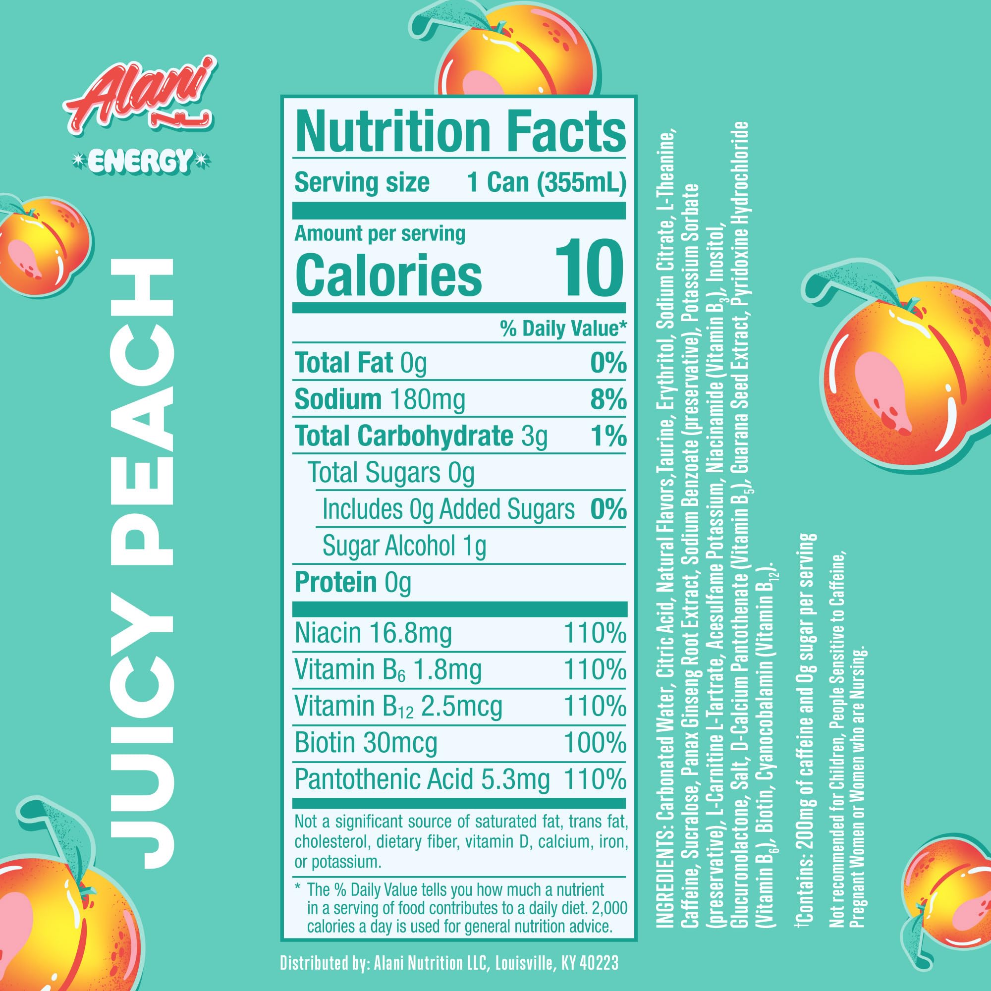 Alani Nu Juicy Peach Sugar Free Energy Drink (Pack of 12)