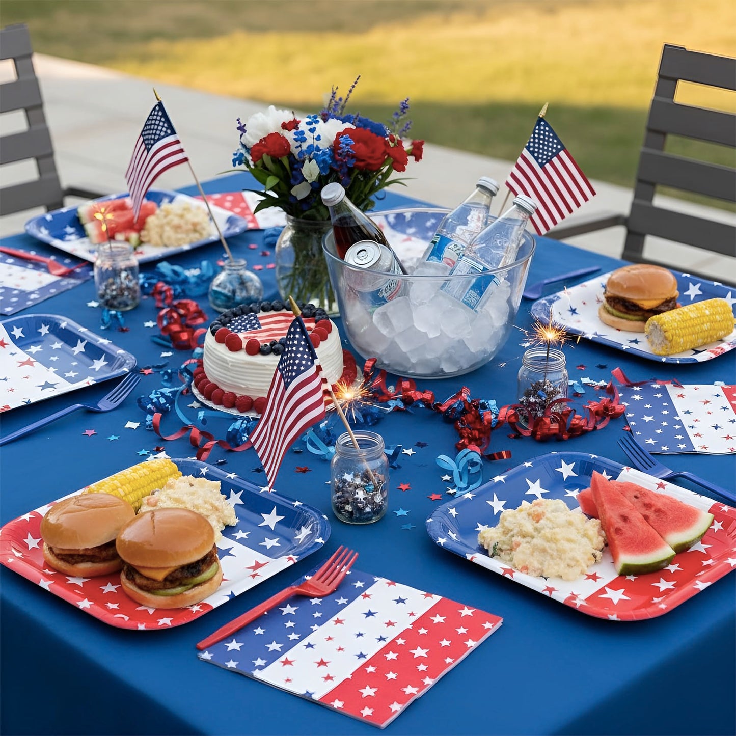 Patriotic Plates and Napkins,96Pcs 4th of July Tableware Set, American Flag Patriotic Party Supplies with Disposable Paper Plates, Napkins,Forks
