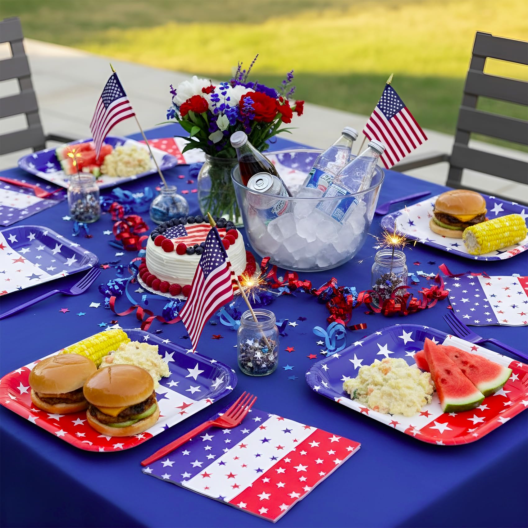 Patriotic Plates and Napkins,96Pcs 4th of July Tableware Set, American Flag Patriotic Party Supplies with Disposable Paper Plates, Napkins,Forks