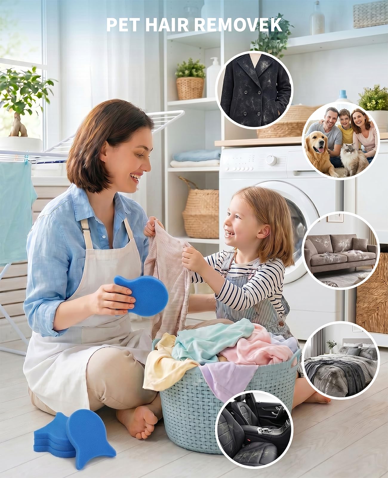 Waaqkid 12PCS Reusable Pet Hair Remover for Laundry, Pet Hair Catcher Lint Remover Tool for Washer Dryer - Effectively Removes Fur, Dander from