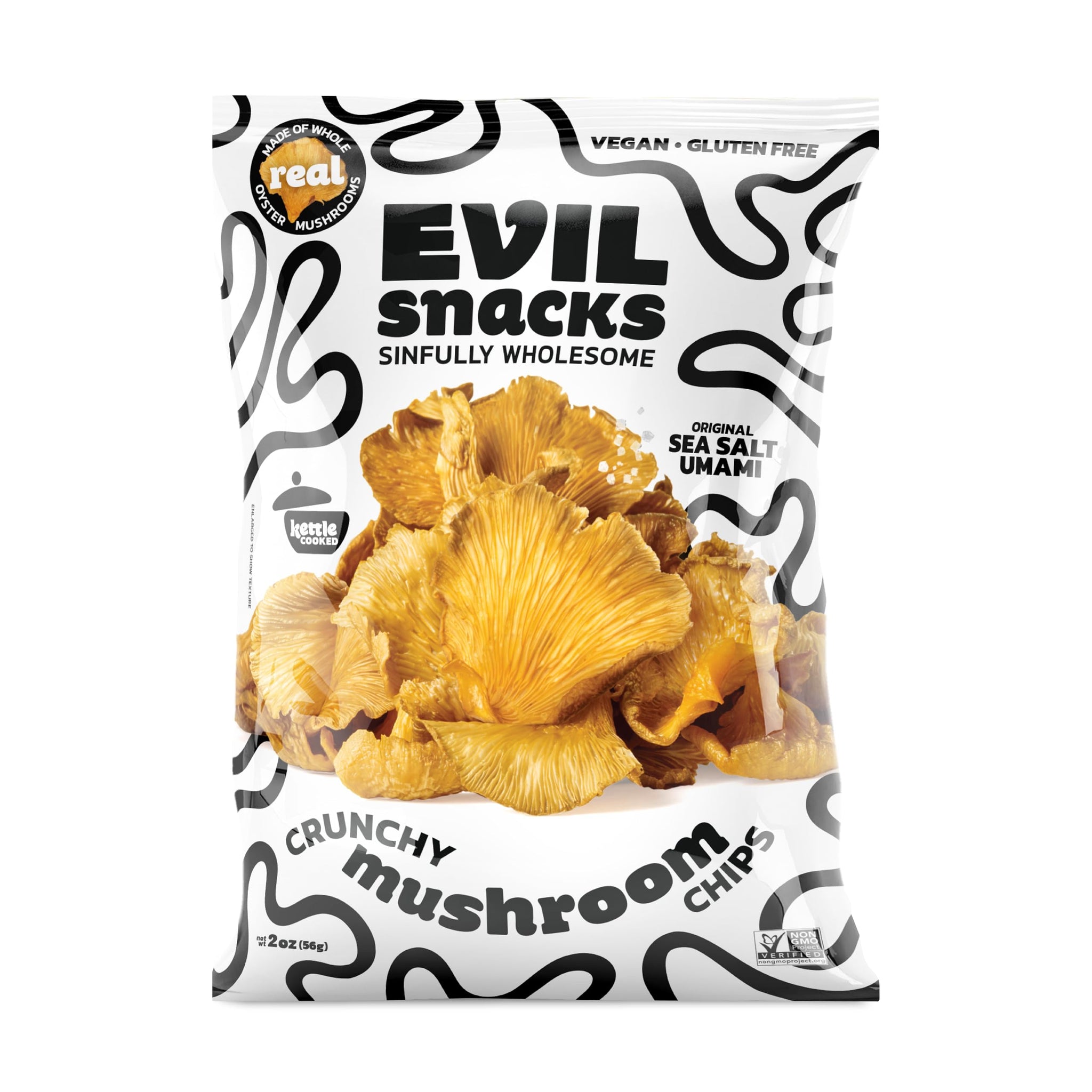 EVIL SNACKS Crunchy Mushroom Chips - Original, Non-GMO Project Verified, Plant-Based, Vegan, Gluten-Free - Nutrient-Packed, On-the-Go Snack - 2 Oz (3