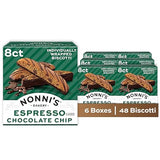 Nonni's Espresso Chocolate Chip Biscotti, Dipped in Real Dark Chocolate, Individually Wrapped Italian Cookie Snacks, 8 Servings (6 Boxes)