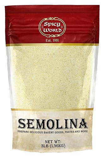 Spicy World Semolina Flour 3 LB (48 Ounce) | USA Grown Semolina for Pizza, for Pasta, and Bread Making | Fine Ground, Bulk Yellow Durum Semola Flour