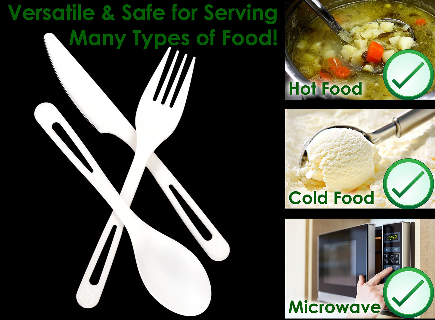 Spoons Made From Non-GMO Plant-Based Plastic 100 Pack. Sturdy Utensils are Certified Compostable, Disposable, Eco-Friendly Cutlery With No Wood Taste