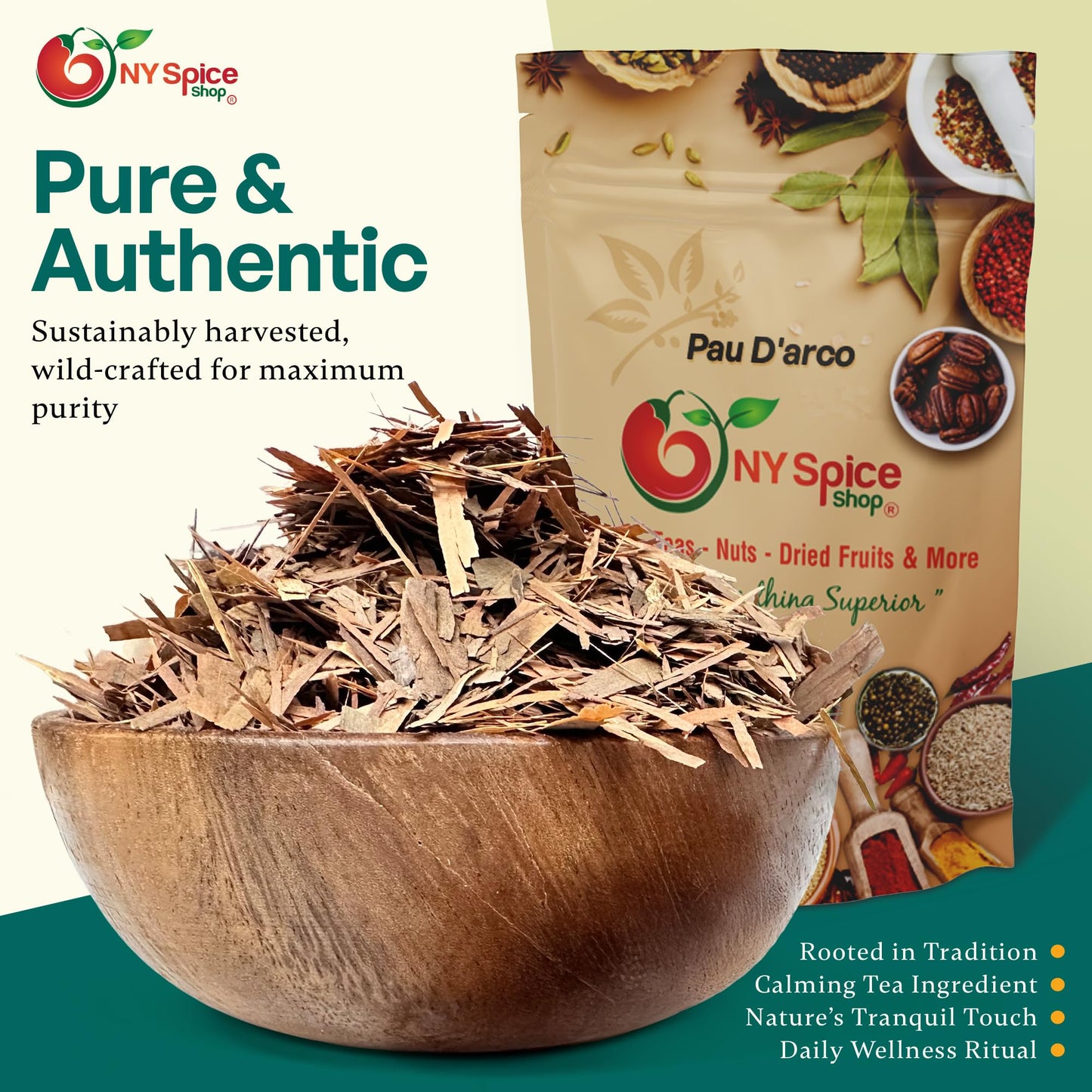 NY Spice Shop Pau D'arco/Ipe Roxo - Cut & Sifted - 8 Ounce Pau D’arco Tea Bark - Pau D’arco Herb - Herbal Tea - Inner Bark - Natural Flavor Enhancer