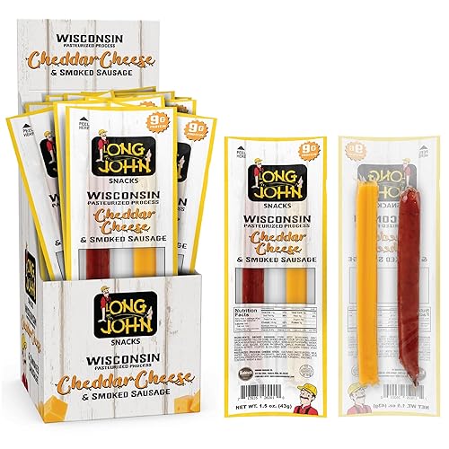 Long John Snacks Meat and Cheese Sticks - Original Smoked Sausage & Real Wisconsin Cheddar Cheese Stick - High Protein Snacks Made from Premium USA