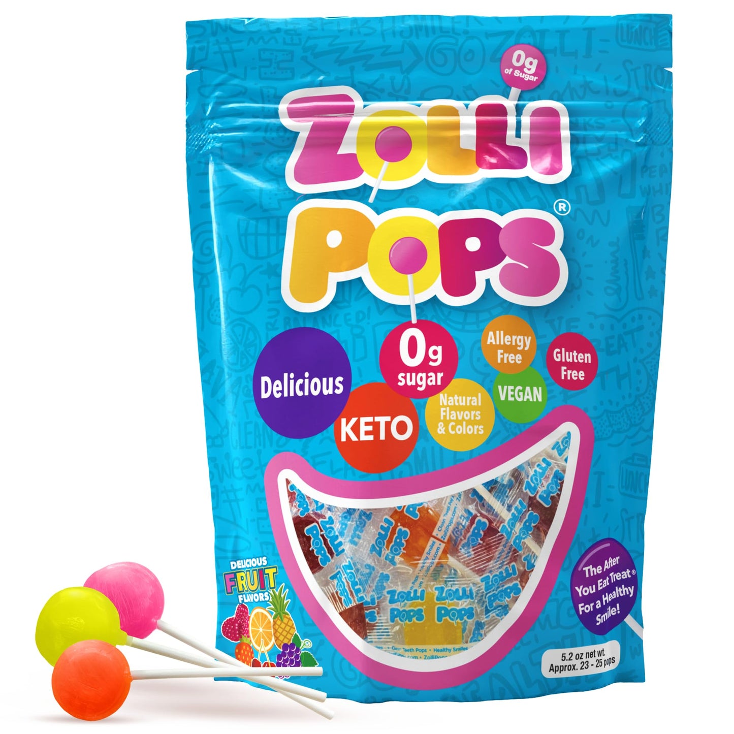 Zollipops Clean Teeth Lollipops, Anti Cavity with Xylitol, Sugar Free Candy for a Healthy Smile Great for Kids, Diabetics and Keto Diet, Natural Fruit