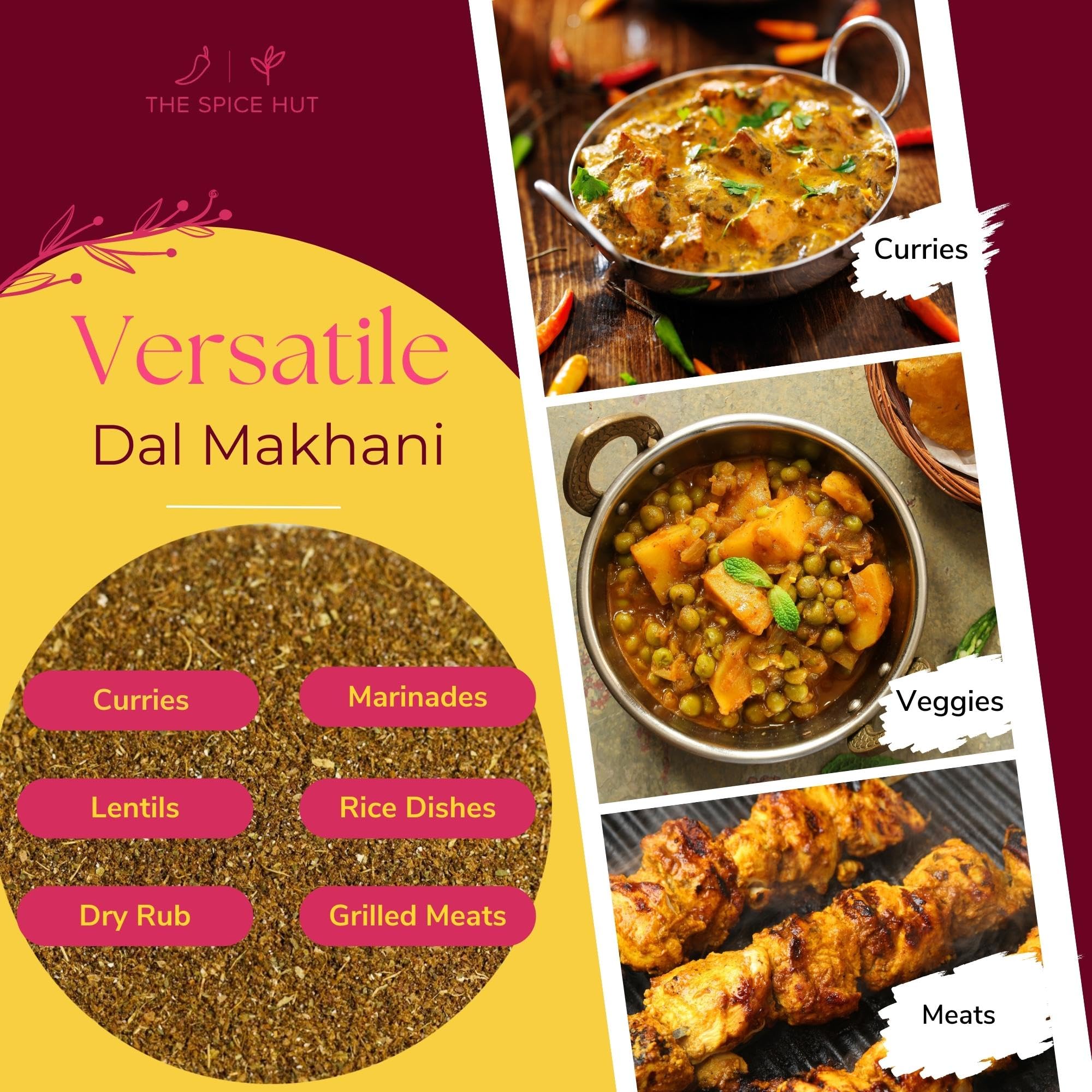 Spice Hut - Dal Makhani Lentil Seasoning Organic, No Salt, Indian Lentil Desi Spice Masala for Cooking flavorful Toor, Moong, Urad Dal, Beans