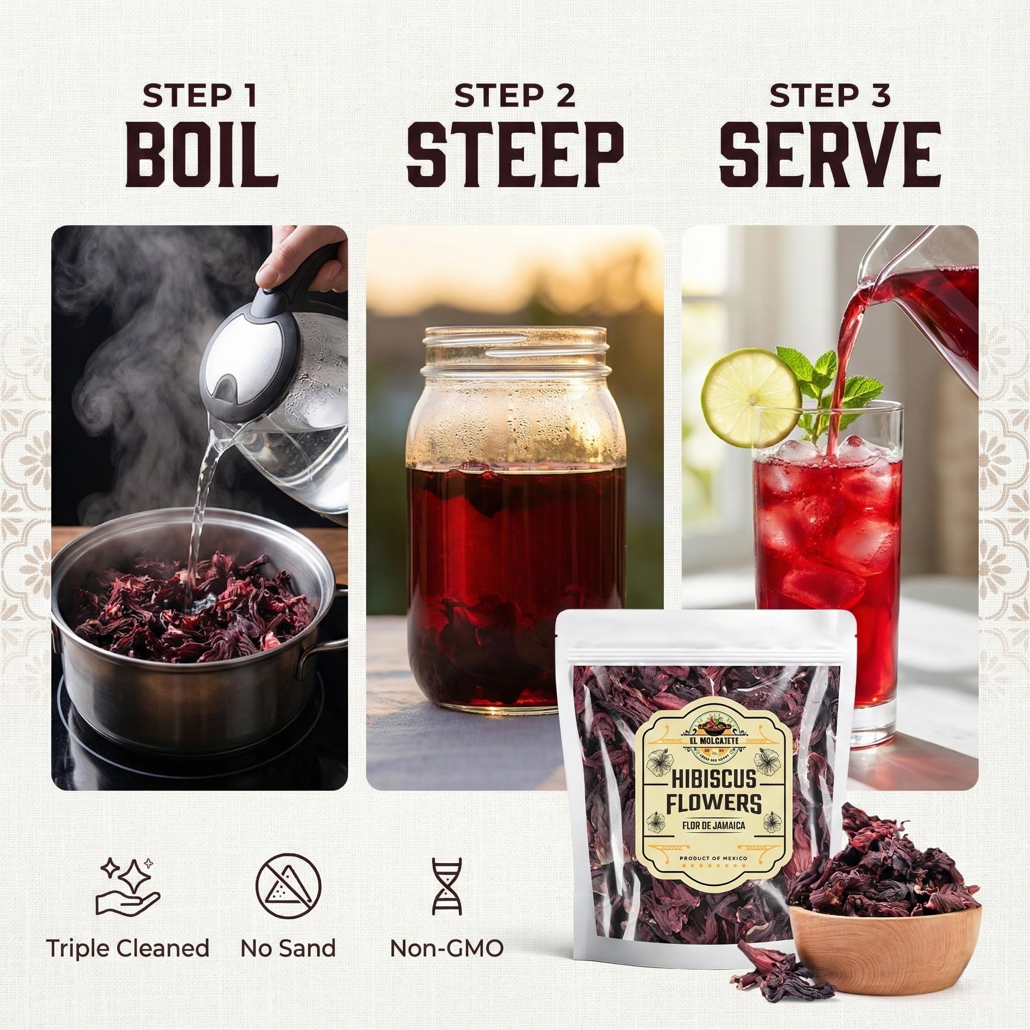 Dried Hibiscus Flowers (4 oz) All Natural Cut & Sifted Whole Petals for Hibiscus Tea, Mexican Agua Fresca, Flor de Jamaica, Sorrel & Zobo Drink By El