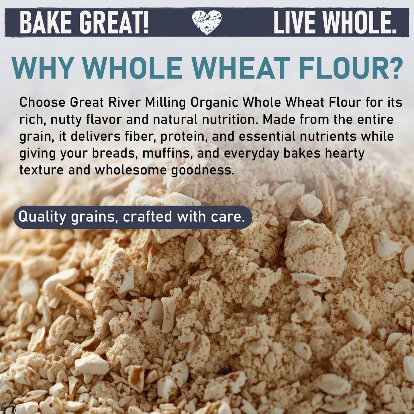 Great River Organic Milling Organic Whole Wheat Flour | Unbleached & Unbromated | High Protein & Fiber | Non-GMO, Kosher | Perfect for Sourdough