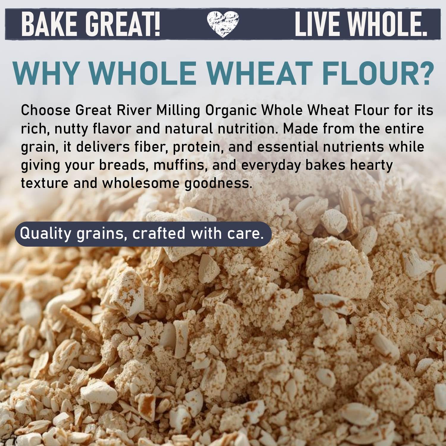 Great River Organic Milling Organic Whole Wheat Flour | Unbleached & Unbromated | High Protein & Fiber | Non-GMO, Kosher | Perfect for Sourdough