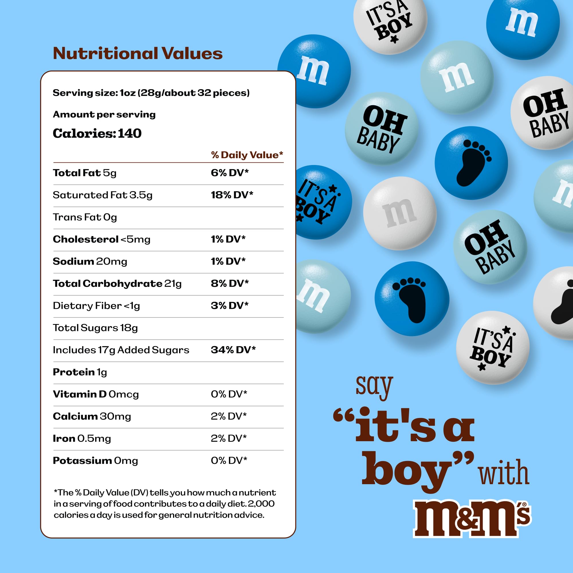 M&M'S World It's A Boy Milk Chocolate Candy 2lb Bag with White and Blue M&M'S for Baby Boy Showers Gender Reveal Parties and Baby Celebration Favors