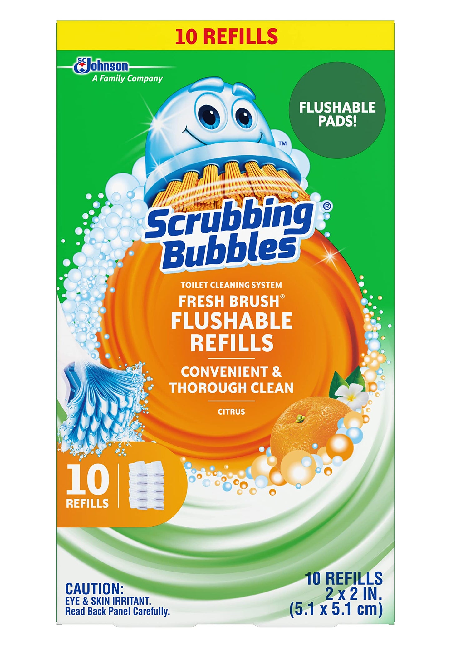 Scrubbing Bubbles Fresh Brush Flushable Refills - Citrus Action Scent - 10 Count Flushable Refills Per Box - Pack of 3 Boxes